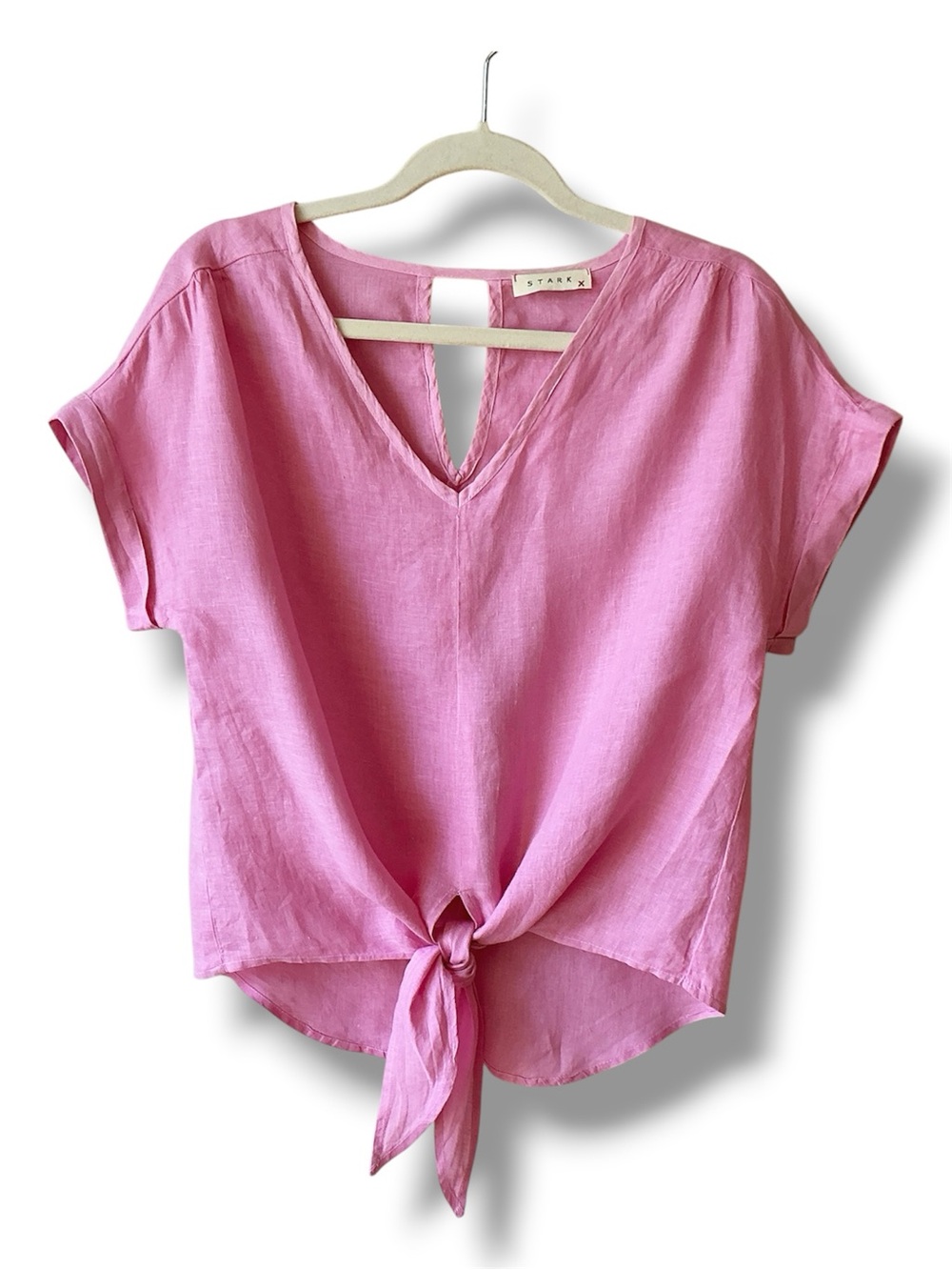 Stark X Pink Linen Tie Front Top Size S